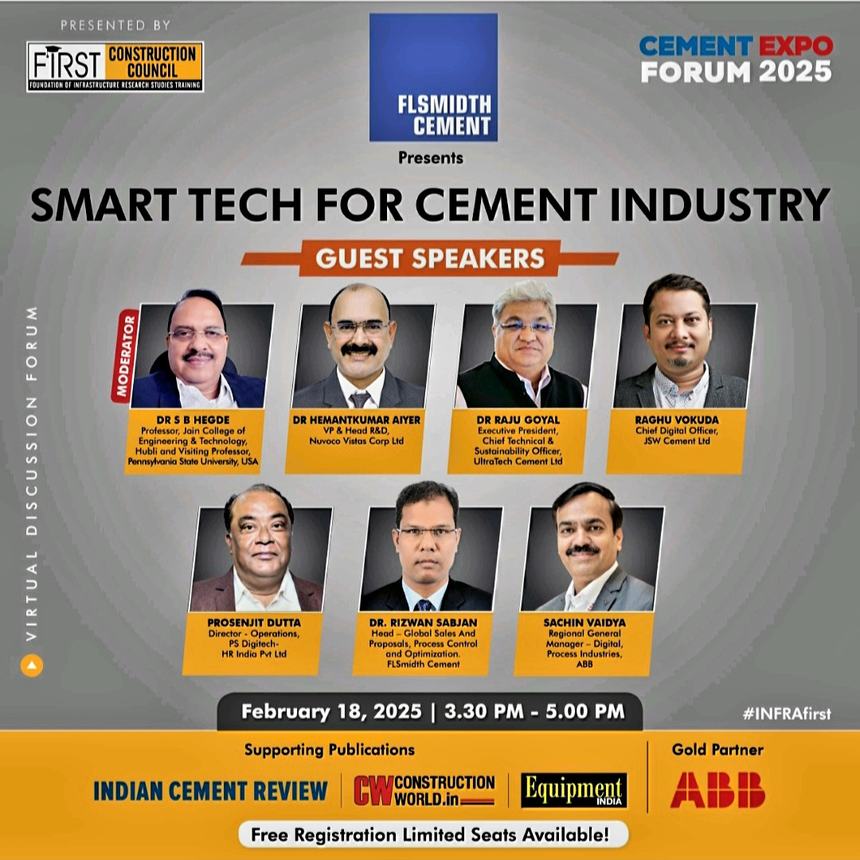 Event poster listing Dr Hegde as moderator of the Smart Tech for Cement Industry forum